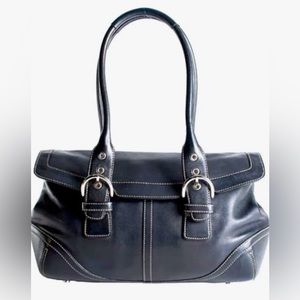 COACH SOHO BLACK LEATHER FLAP SATCHEL
